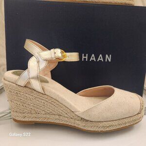 Cole Haan CF Espadrille Wedges. Natural linen/gold. NIB. Size 8.5